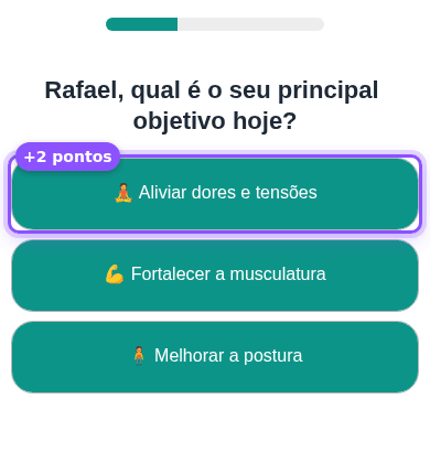 Animação: respostas que somam 3 pontos levam ao resultado Terapêutico