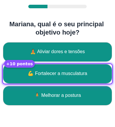 Animação: respostas que somam 23 pontos levam ao resultado Power Pilates